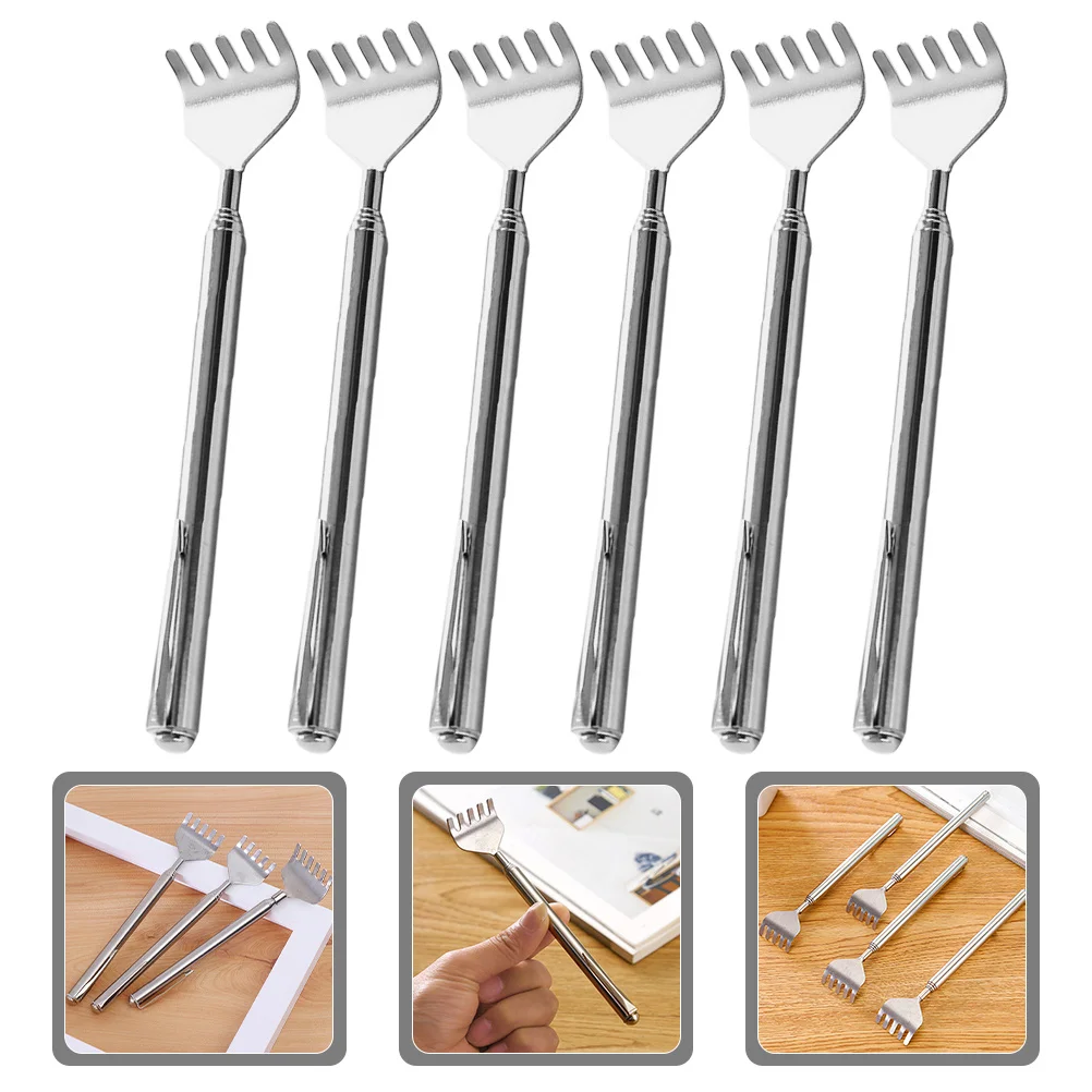 

6pcs Retractable Back Scratcher Stainless Steel Body Scratching Tool Portable Long Handle Travel Friendly Practical Scratch Claw