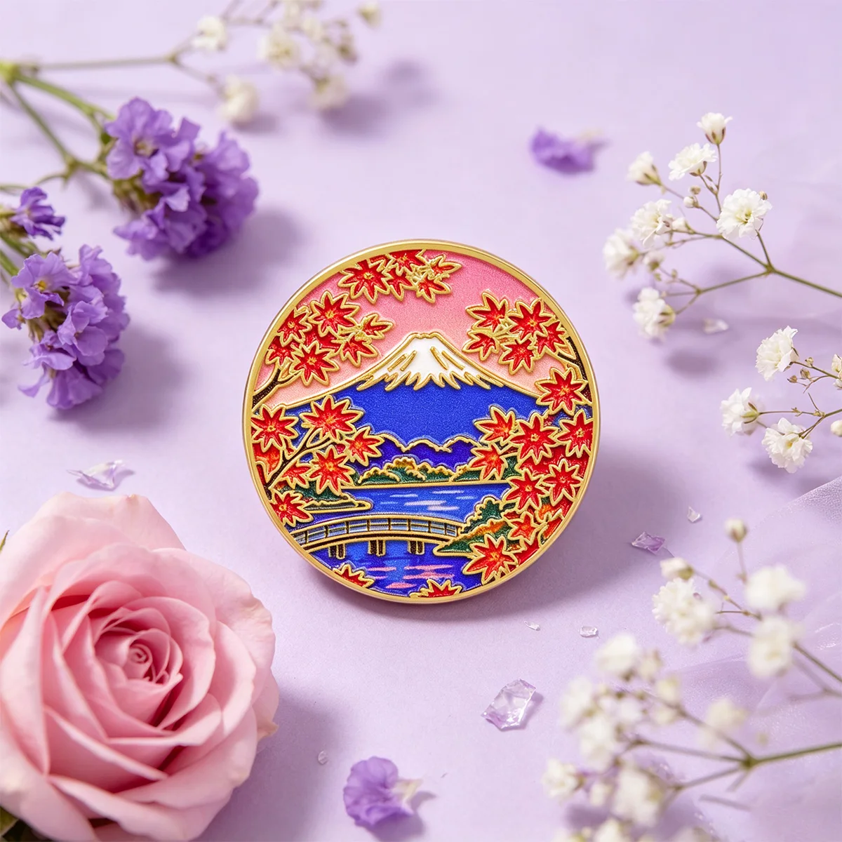 4pcs Japanese Style Enamel Pins Set Mount Fuji Sakura Landscape Brooch Art Mountain Badge Fashion Jewelry Gift for Women