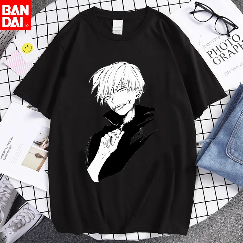Camiseta Negra Unisex de Verano 2026 de Jujutsu Kaisen con Gráfico Frontal de Ryomen Sukuna y Megumi, Ropa Casual de Anime, Regalo para Otakus