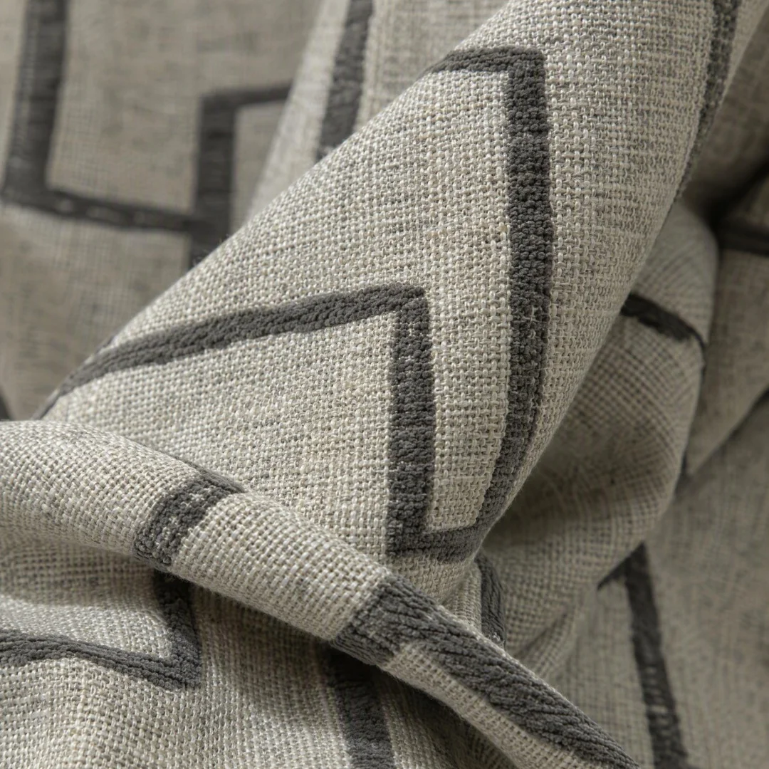 Abstract Irregular GeometricLinen Texture Curtains, Grey Line Print WindowDrapes Light Filtering Curtain for BedroomLiving Room