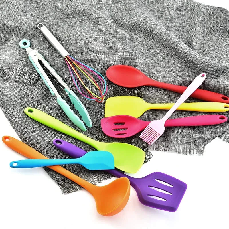 Colorful Silicone Kitchen Ware 10-Piece All-Inclusive Kitchen Supplies Cooking Silicone Pot Ladel Kitchen Utensil Set