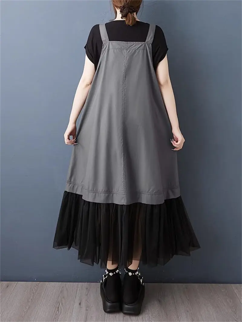 Spaghettiträgerkleid im japanischen Stil mit Mesh-Ausschnitt – lockeres, übergroßes, lässiges Sommerkleid für Damen, modisch und vielseitig G1011