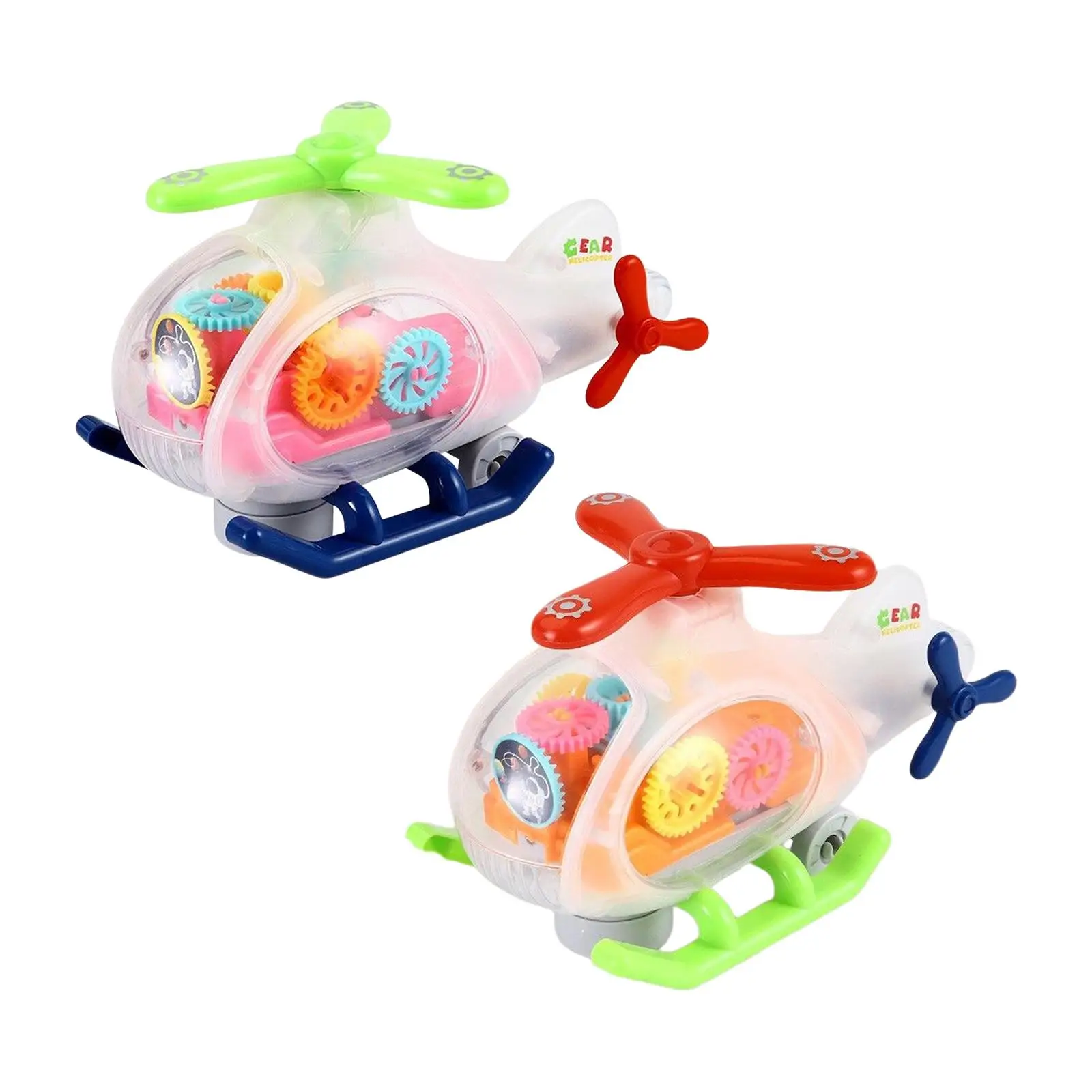 Light up Transparent Helicopter Toy with Colorful Moving Gears LED Lights and