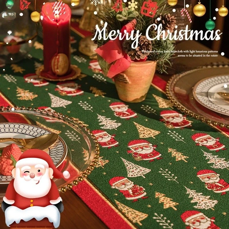 Christmas Red Table Flag Retro Jacquard Bed Tail Towel Fabric Decorative Table Mat Customization woven shoe cabinet cover cloth
