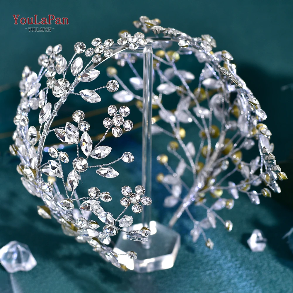 TOPQUEEN, aro para la cabeza de boda de Color plateado, diadema de novia con diamantes de imitación de lujo, accesorios para el cabello hechos a mano, tocados de moda para mujer HP794