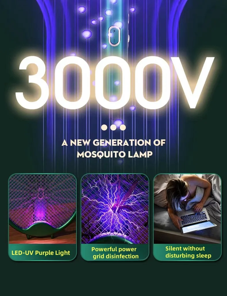 Xiaomi 3000V Elettrico Mosquito Racchetta Lampada Assassino Della Zanzara USB Ricaricabile Pieghevole Scacciamosche Scacciamosche Trappola Per Zanzare