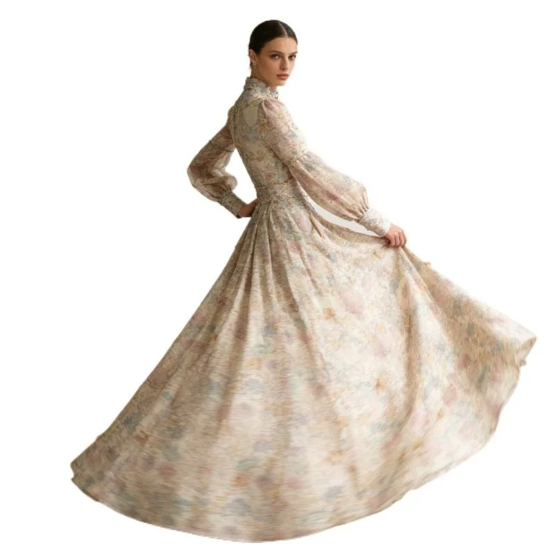 ชุดเซ็ตกระโปรงทรงเอเข้ารูปพร้อมเข็มขัดรัดเอวพิมพ์ลายสไตล์เรโทร 5 สี แฟชั่นสำหรับผู้หญิง