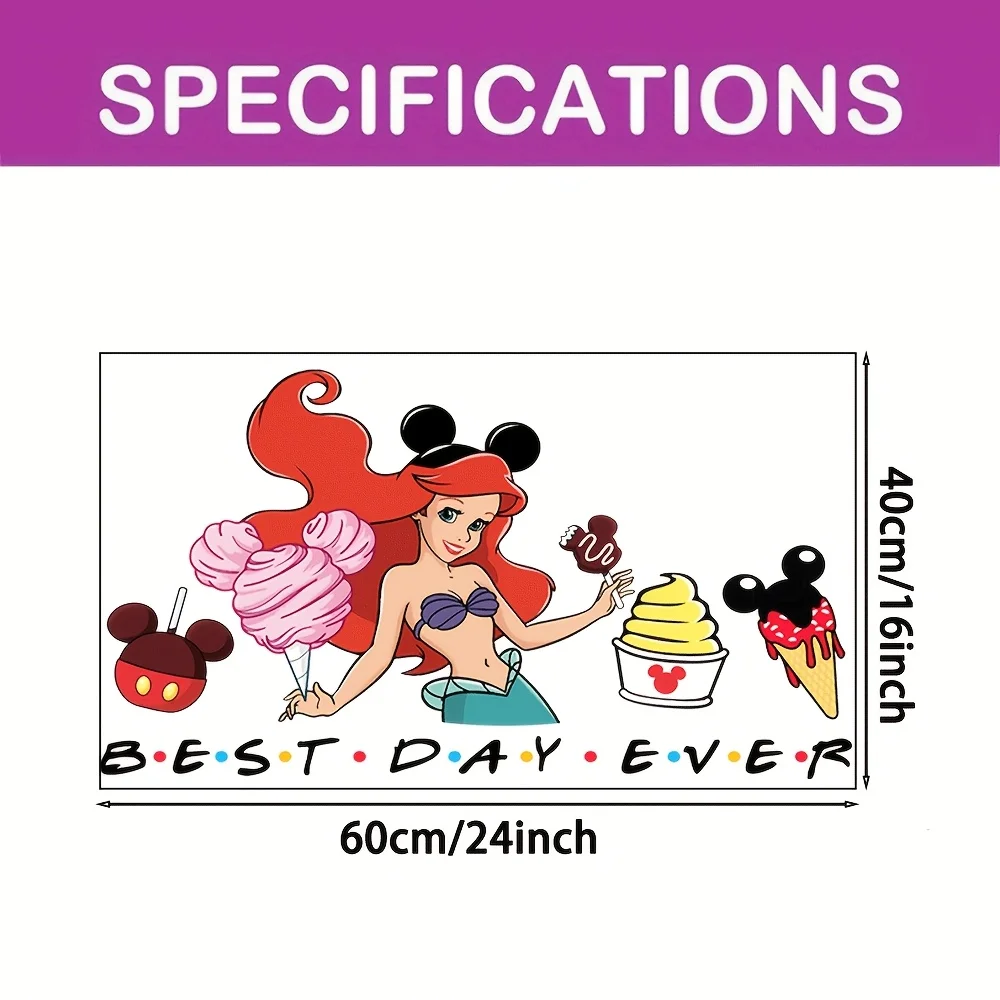 1 ملصق نافذة ديزني بيوتي آند ذا بيست آرييل، يتميز بوجبات خفيفة ونص ميكي ماوس - مناسب للزجاج والجدران والثلاجات والمرايا وديكور الغرفة