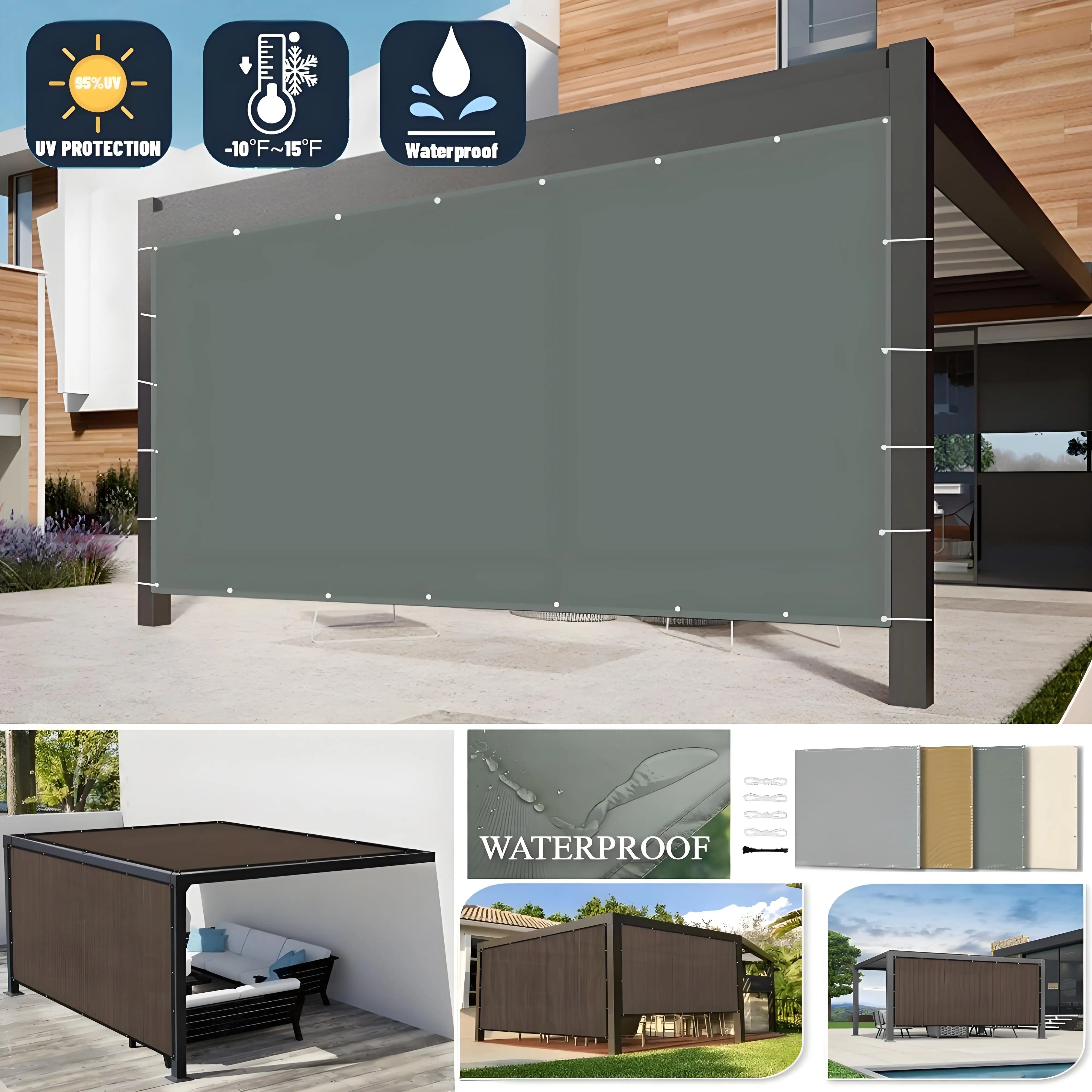 Waterproof Sun Shade Cloth with Grommets Rectangle Garden Fencing Trellis UV Block Patio Canopy Pool Camping Awning Shelter