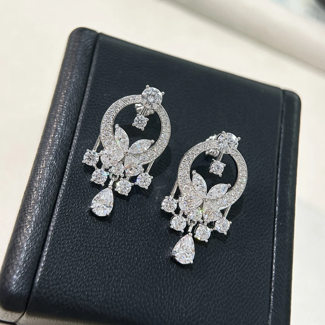 S 925 Sterling Silver Women's Earrings CZ Simulation Diamond Irregular Design French Luxury Jewelry Non Fading And Non Allergic