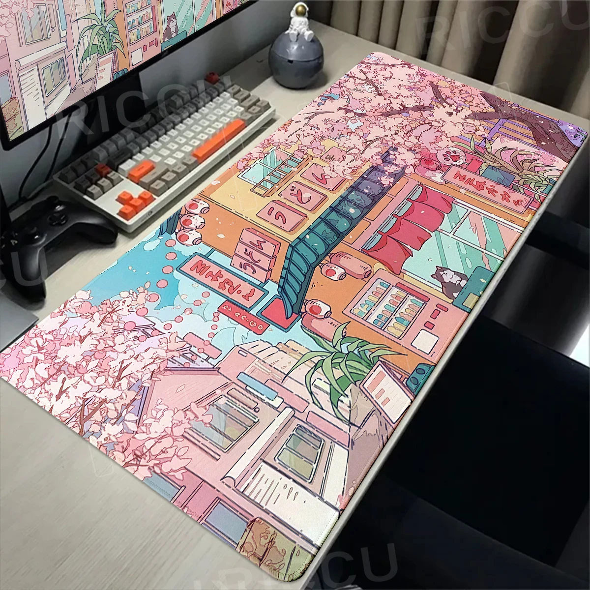 Gaming Mouse Pad Cherry Blossom Cute Cat Mousepad Large Pink E-Sports Mousemat PC Cabinet Tablemat Office accessories XL Deskmat