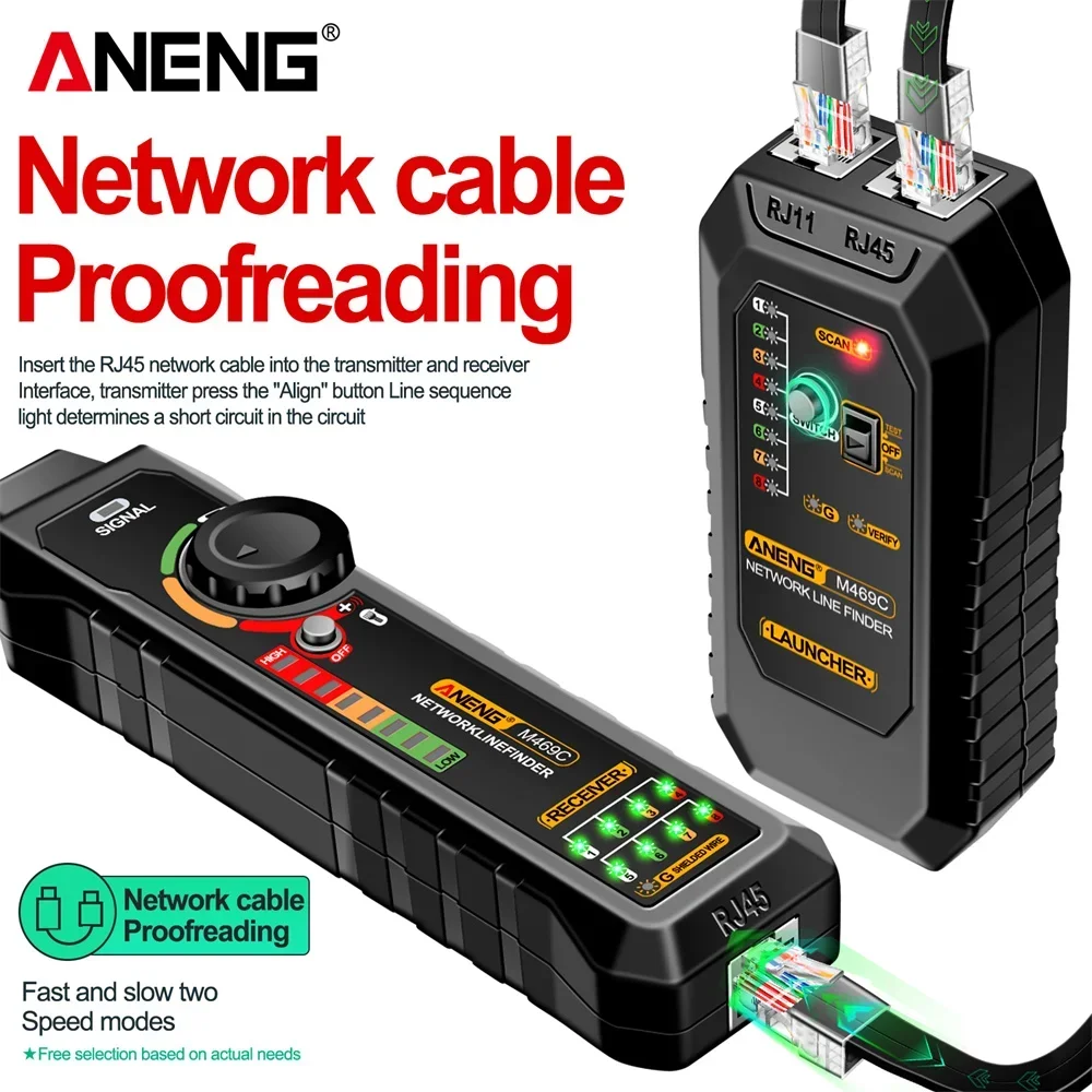 ANENG M469C Анализатор сетевого поиска RJ11 RJ45 Кабель локальной сети Тест сетевого кабеля Инструмент для ремонта сетевого кабеля