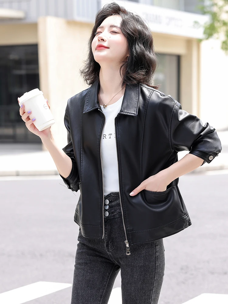 海寧本革ジャケット女性用小さいサイズ2024新作春秋シープスキンファッションレディースレザージャケット