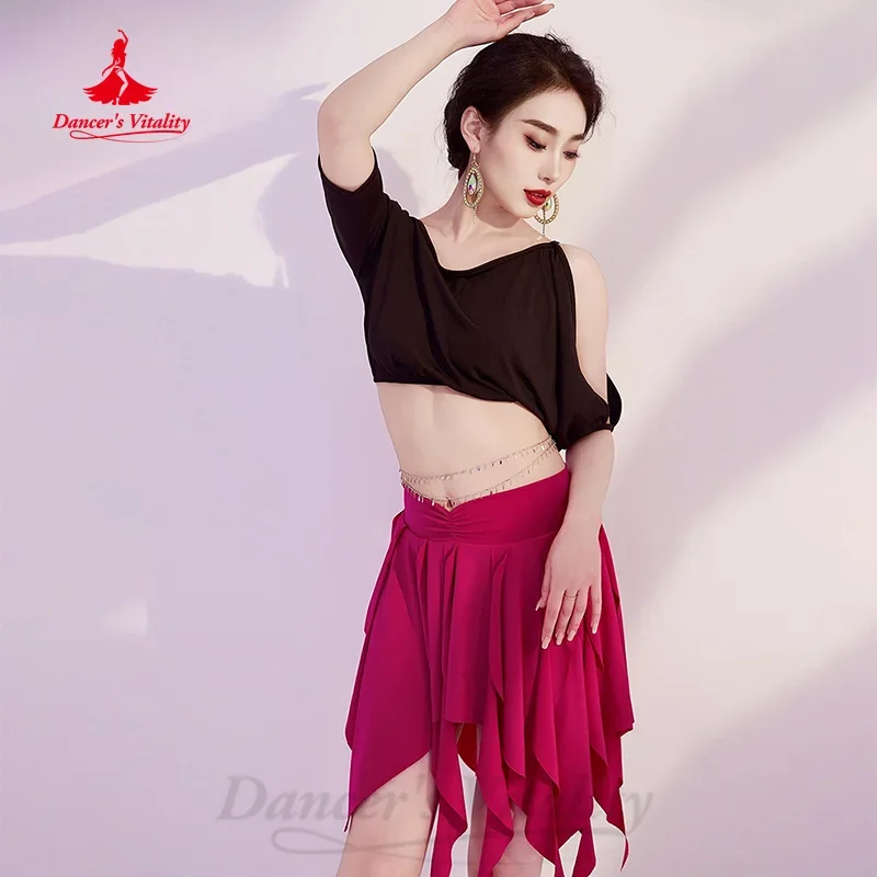 BellyDance Practice Suit Women\'s Customized Short Sleeved Top+Irregular Short Skirt 2pcs Oriental Dance Performance Clothing