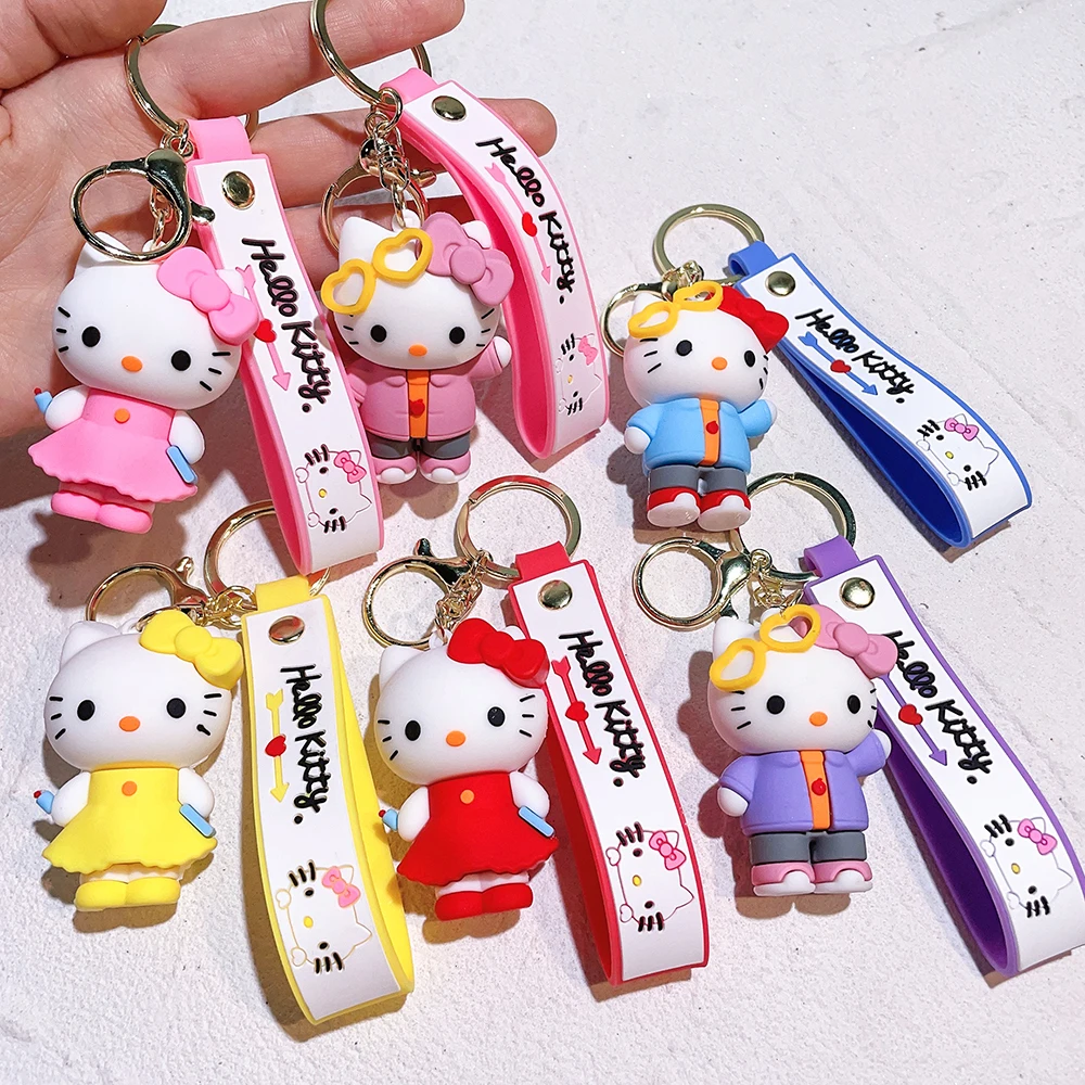 Sanrio Hello Kitty Keychain Cute Cartoon Melody Kuromi Cinnamoroll Doll Pendant Decoration Keyring Jewelry Girl&Child Gifts Toy