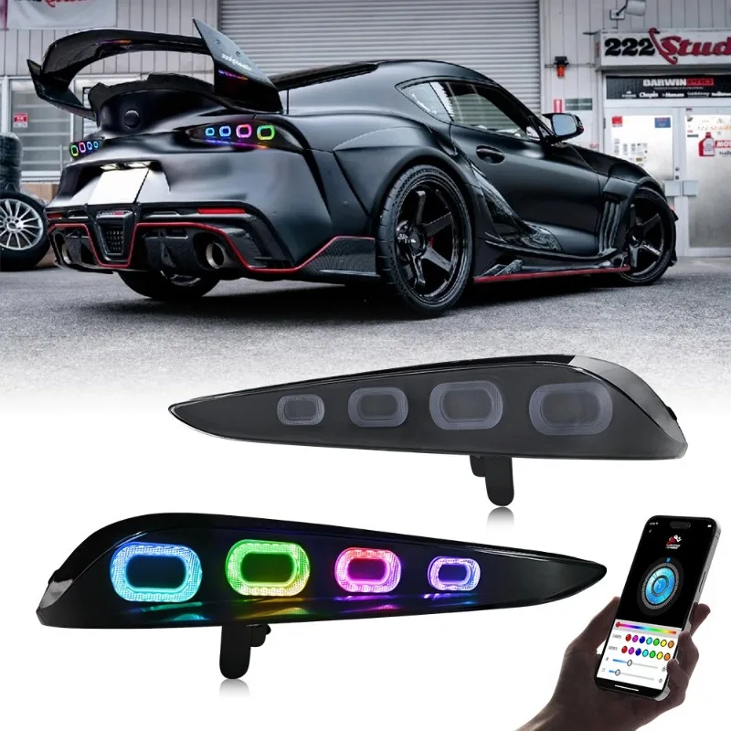 RGB Multicolor LED Tail Lights For Toyota GR Supra 2020-2024 Carbon Fiber Rear Lamps Assembly with App Control Customize Light
