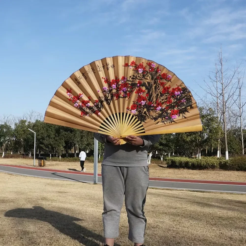 Wall Mount Decoration Cloth Fan Chinese Style Large Craft Paper Folding Hand Fan Classical Living Room Decorative Hanging Fans