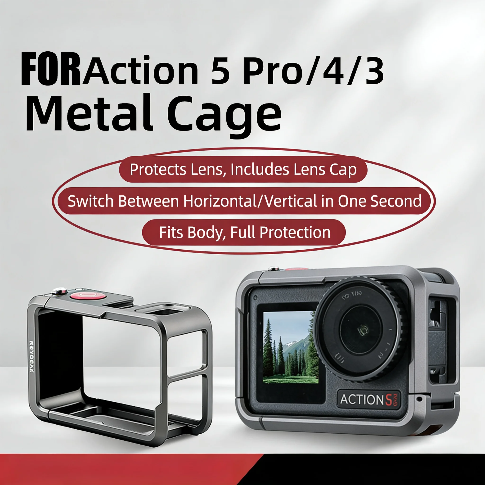 

Ultra-Light Metal Cage for DJI Osmo 360/Action 5 Pro/4/3 - Shockproof Mounting Bracket with Accessory Expansion Action 5 Pro/4