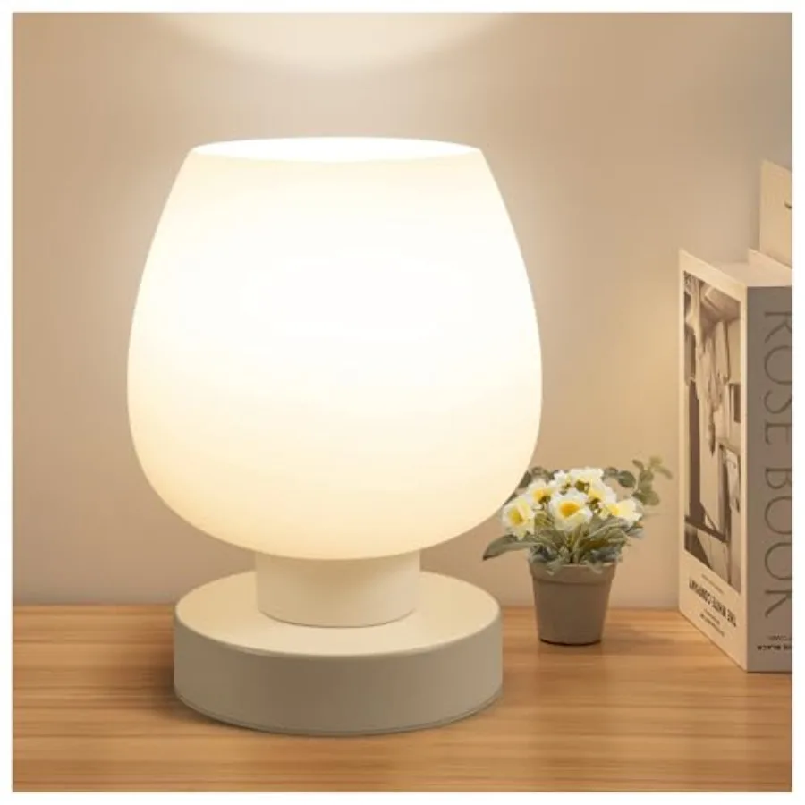 Small Bedside Lamp for Bedroom, 3-Way Dimmable Touch Control, 600 Lumen Bright Opal Glass Shade, 7.5 Inch Ultra Compact Nightst