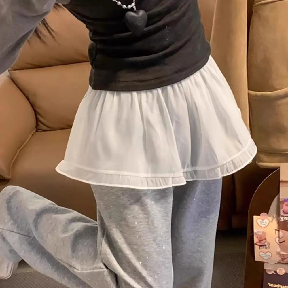 

A-Line Half Skirt Lace Trim Short Skirt High Waist Versatile FashionableSpring Autumn Half-length Women's Decorative Skirt