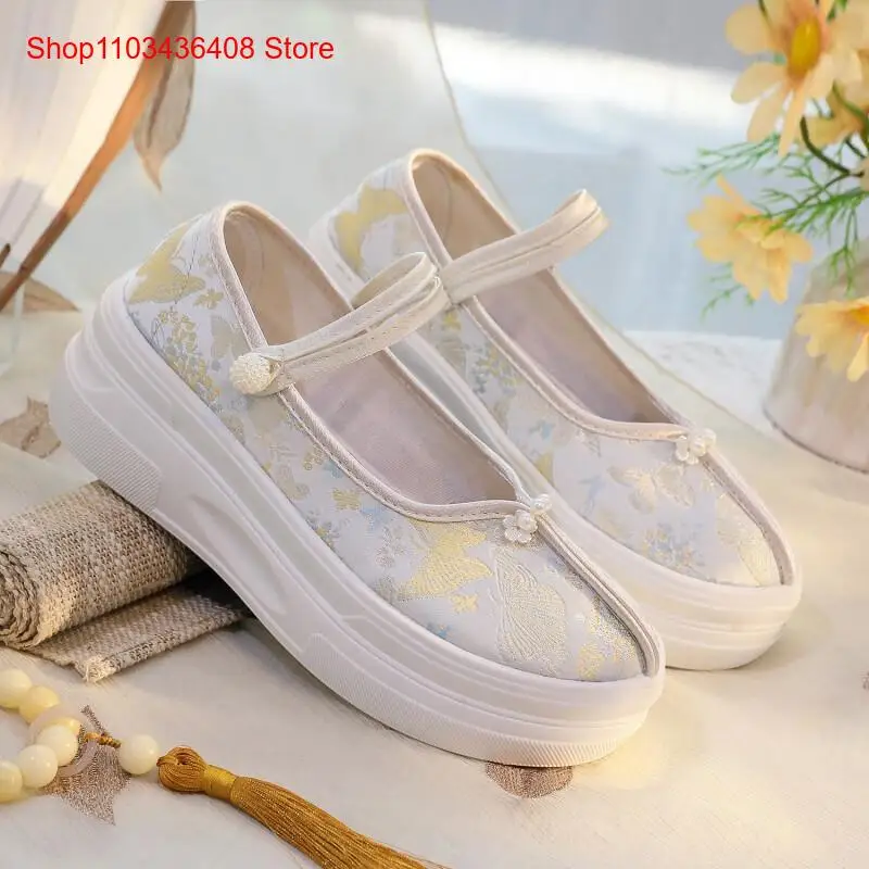 New Chinese Style Lightweight Thick-Soled Ethnic Style Cloth Shoes for Women with Straps and Ethnic Style Embroidered Shoes