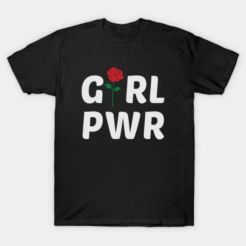 Girl Power with Rose Logo Women Day Tshirt Trendy Cotton Cycling T-Shirt Typography Print Outdoor Sportswear Quick Dry Tee