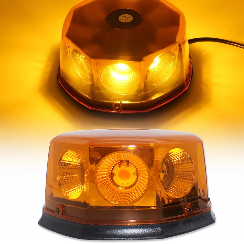 Amber COB Car Emergency Strobe Beacon Lights Vehicles Roof Rotating Flashing Warning Light Mini Police Hazard Signal Lamp 12~24V