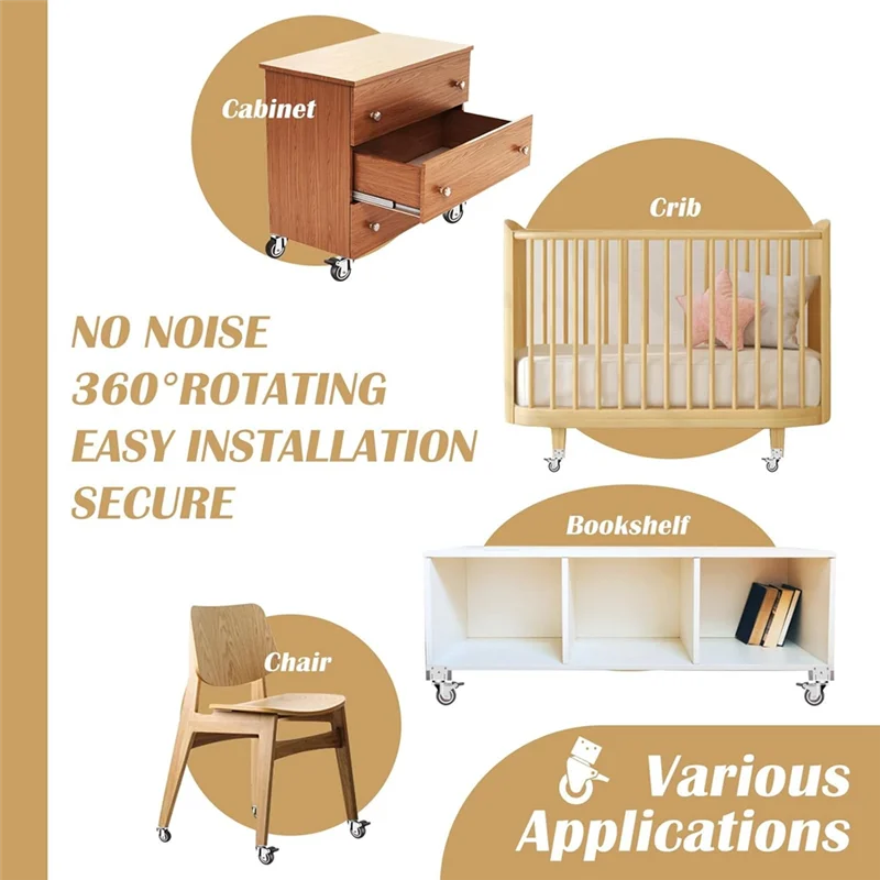 ONCE Side Mount Casters,Casters Set Of 4 With Brake,L-Shape Plate Small Wheels For Furniture,Cabinet Casters