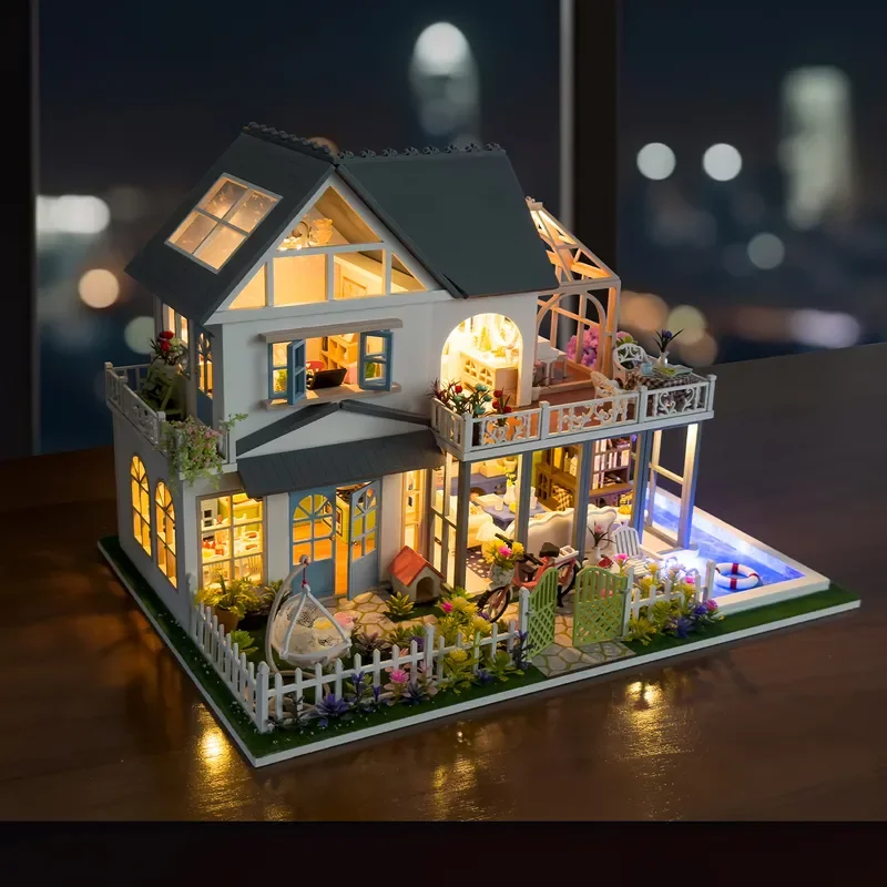 Large European Garden Villa Wooden Building Kit Hand Assembled Cottage Toy Creative Construction Model for Kids Educational
