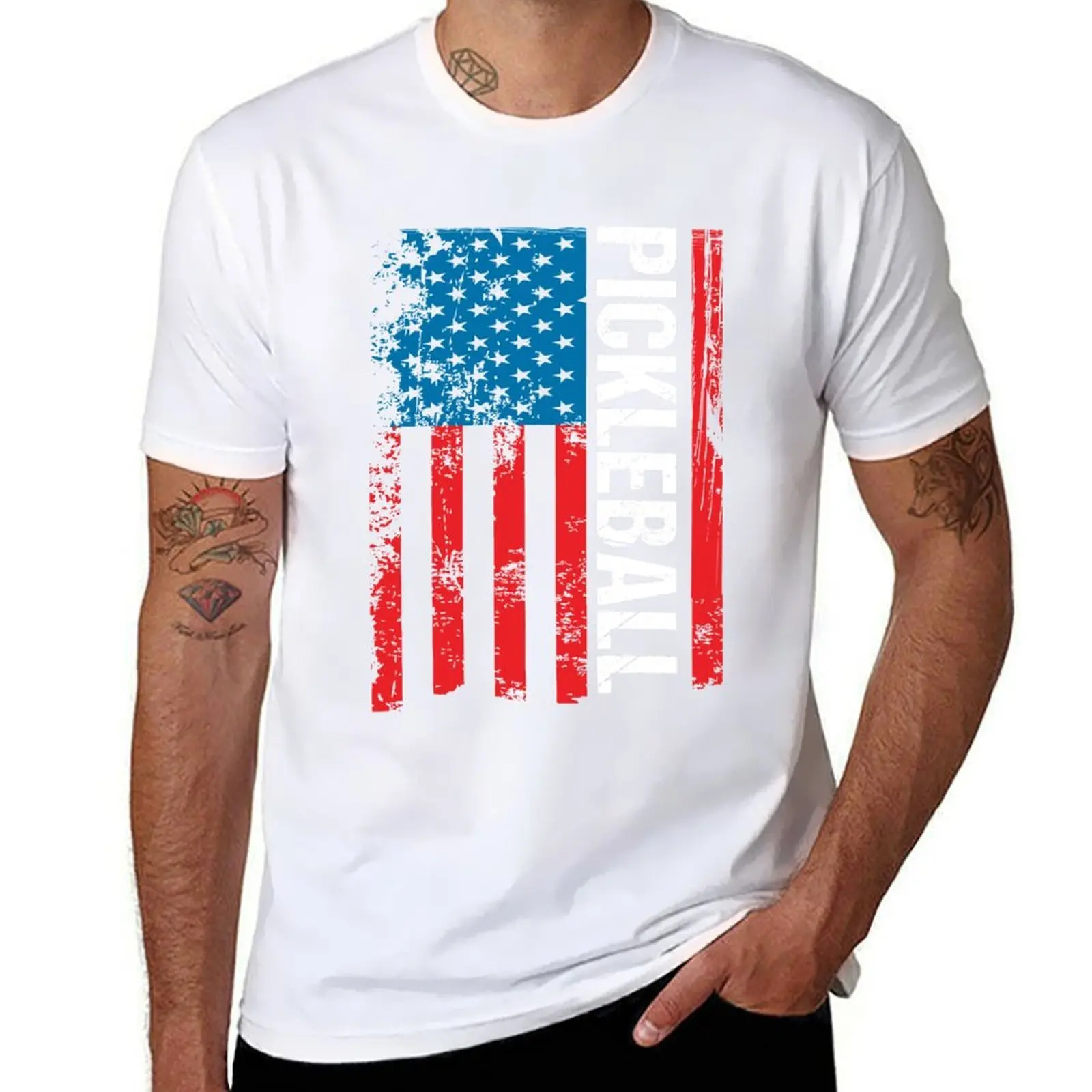 

USA Flag Pickleball | Pickleball Gifts clothing Dad Grandpa Gifts for Men Gifts for Women T-Shirt Comfort Stretch Tee Shirt