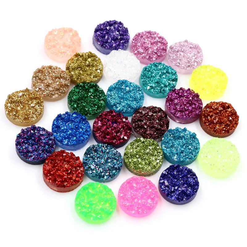 New 8mm 10mm 12mm 40pcs Druzy Natural Ore Style Flat Back Resin Cabochons For Bracelet Earrings DIY Jewelry Making Accessories