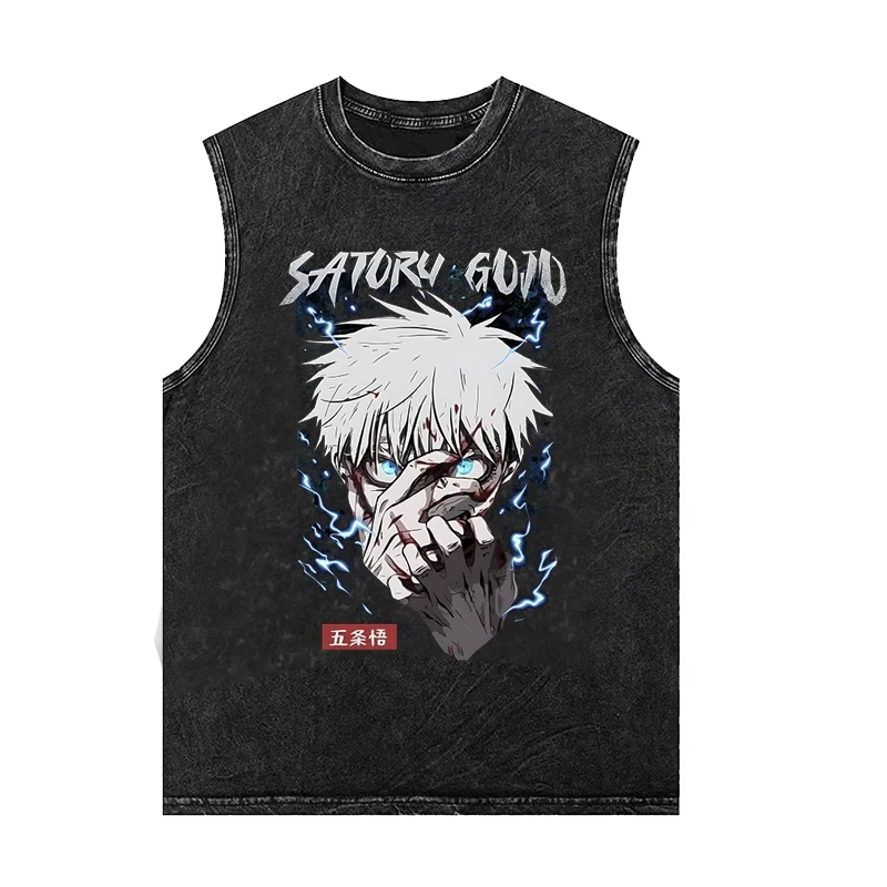 

Men's Tank Tops Anime Gojo Jujutsu Summer New Women's Gym T Shirt Oversized Vintage Washed Vest Man Sleeveless Shirt Y2k Clothes