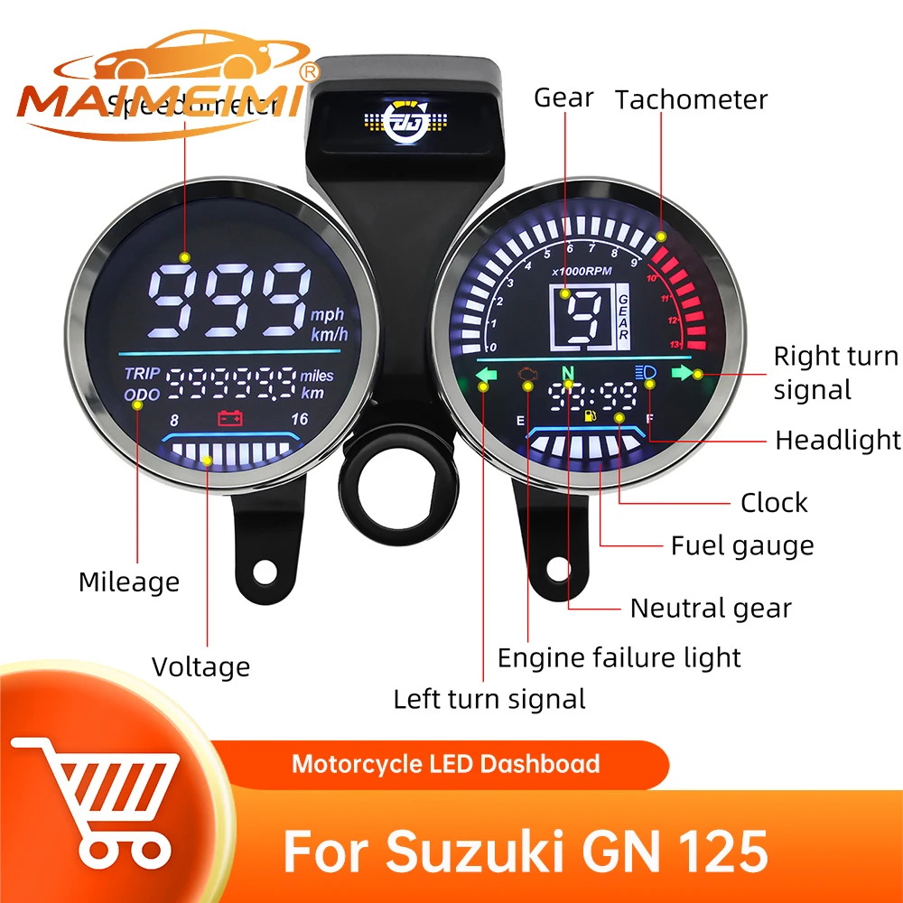 Motorcycle Speedometer Digital LED RPM Odometer Gauge Gear Indicator Instrument Waterproof Panel for Suzuki GN 125