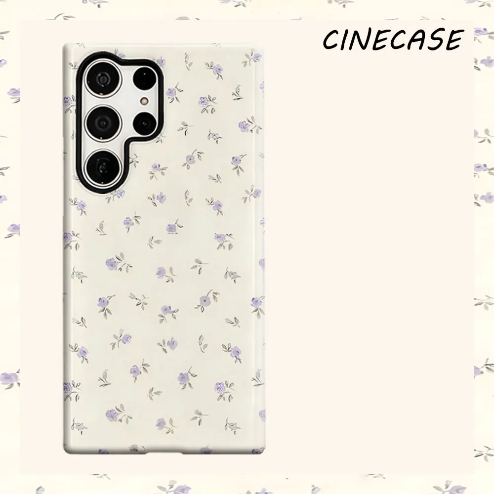 Lilac Tiny Floral Print For Samsung Galaxy S26 S25 S24 A56 A36 Dual Layer Luxury Fashion Full Lens Protective Case