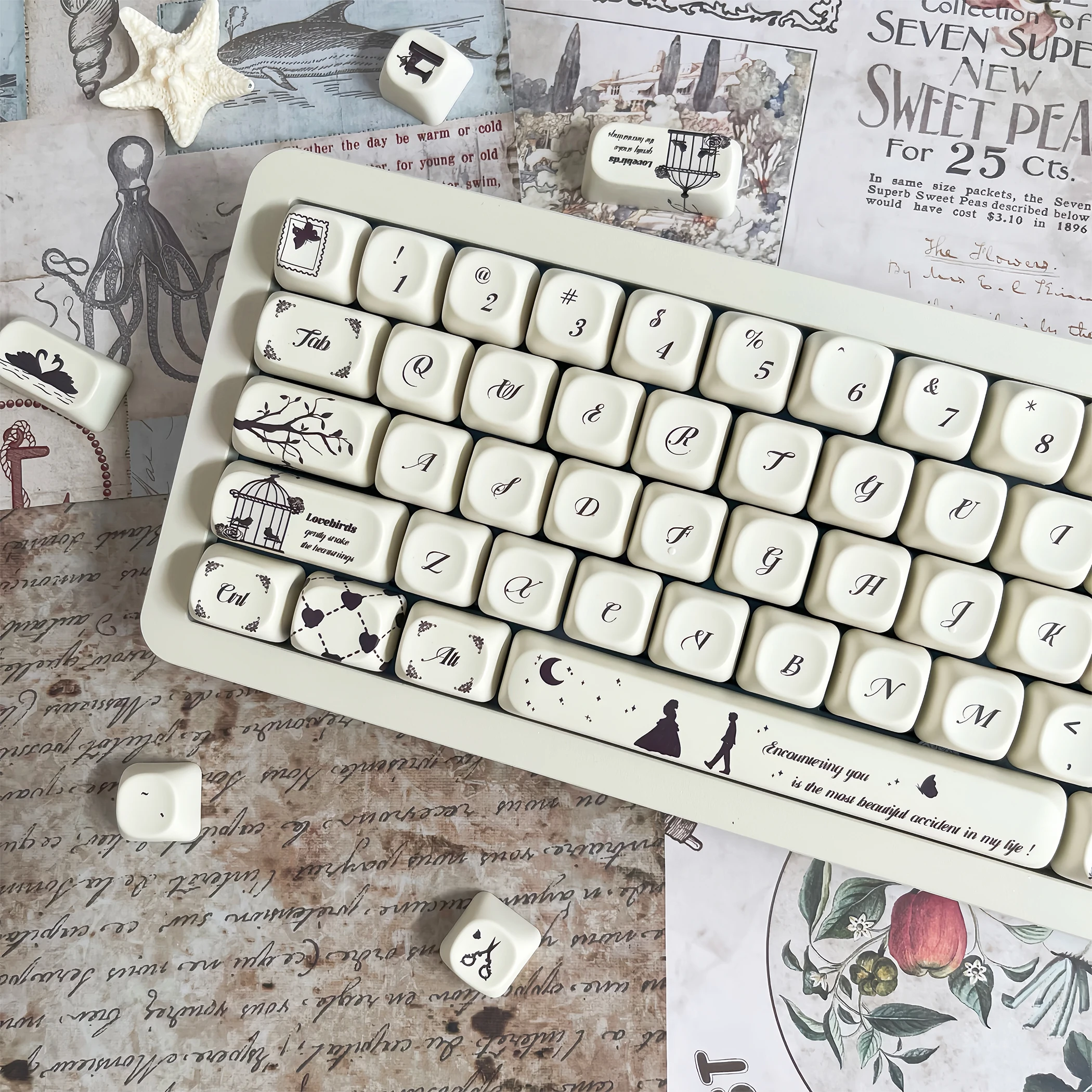 

Encounter Keycap MOA Cherry Profile Milky White PBT Custom Cute Keycaps Romantic French Style Love Theme Mechanical Keyboard Cap
