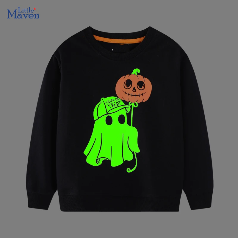Little Maven Herbst Frühling Kinderkleidung Halloween Nachtleuchtender Geist Kürbis Jungen Oberteile Lässige Sweatshirts Kinderbekleidung – Detail 3