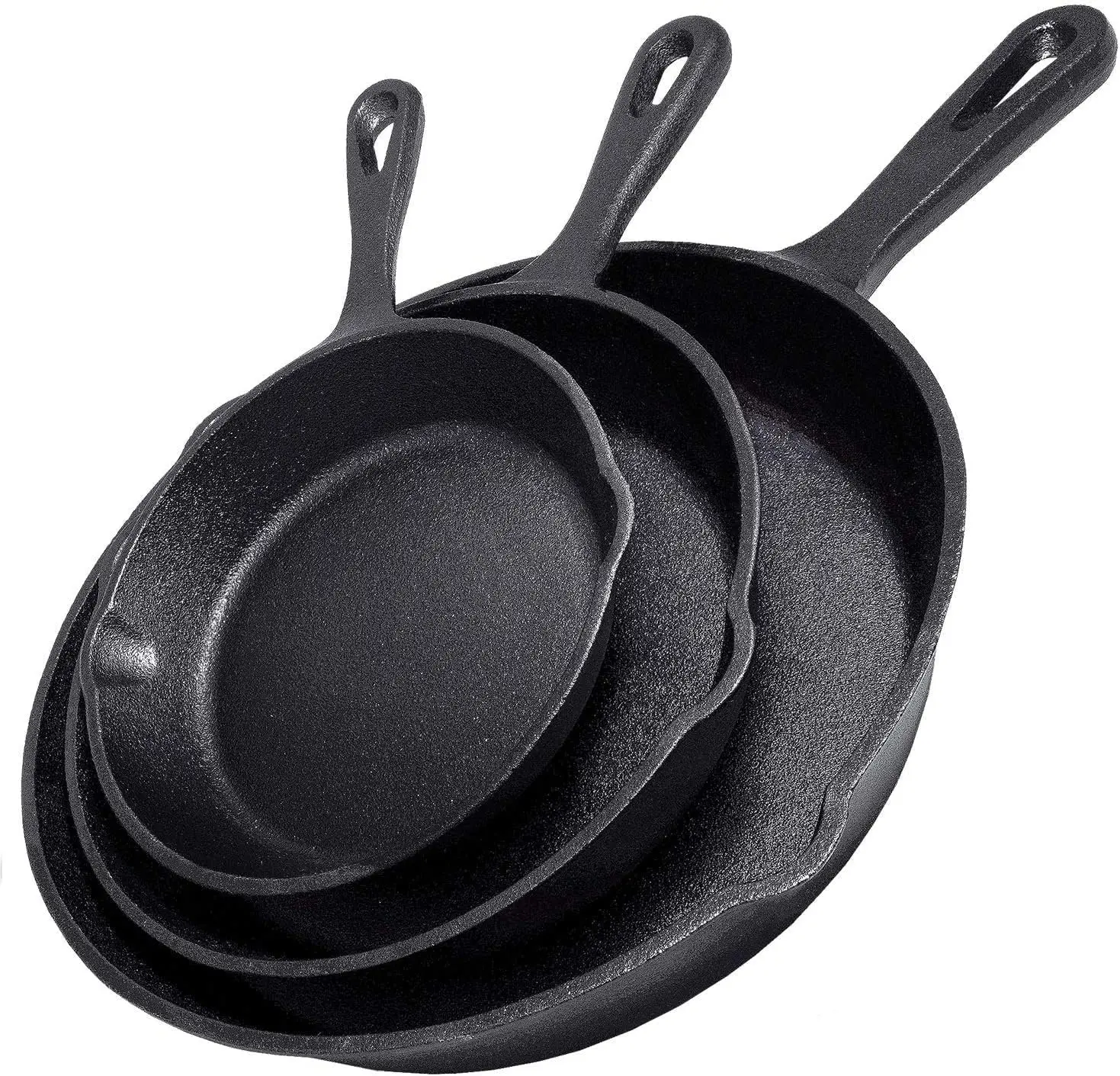 

3-Piece Cast Iron Skillet Set - Heavy-Duty Professional Cookware for Frying, Saute, Cooking & More, Black