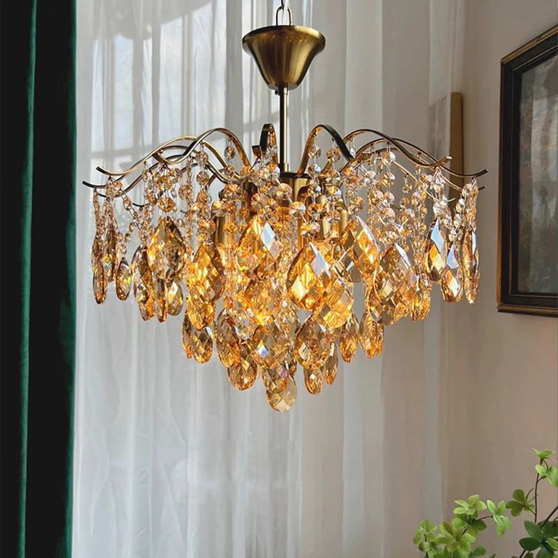 Imagem -04 - Romântico Amber Crystal Pendant Lights Lâmpada do Teto Vintage Decoração Led para Casa Interior Luxo Luminária Suspensa para Sala de Jantar