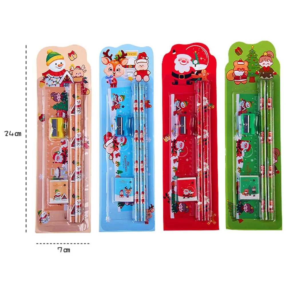 Sharpener Educational Girl Boy Ruler Standard Pencil Christmas Stationery Set Children's Stationery Gifts Gift Box Writing Tool