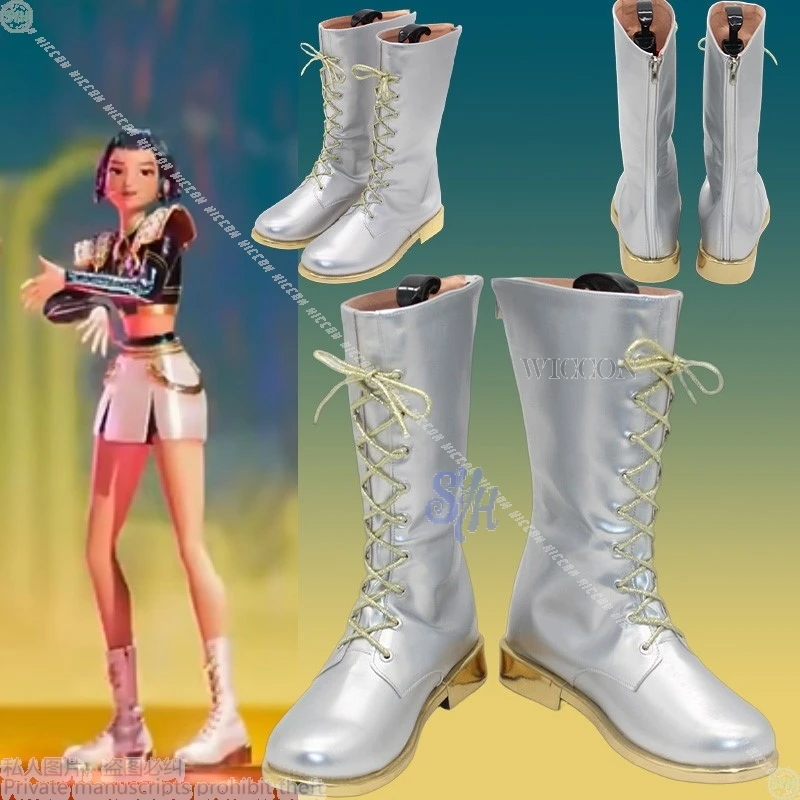 

Zoey 코스프레 Anime Shoes Kpop Demon Costume For GOLDEN Korea Idol Stage Silvery White Fashion Boots Halloween Party Girls Cosplay
