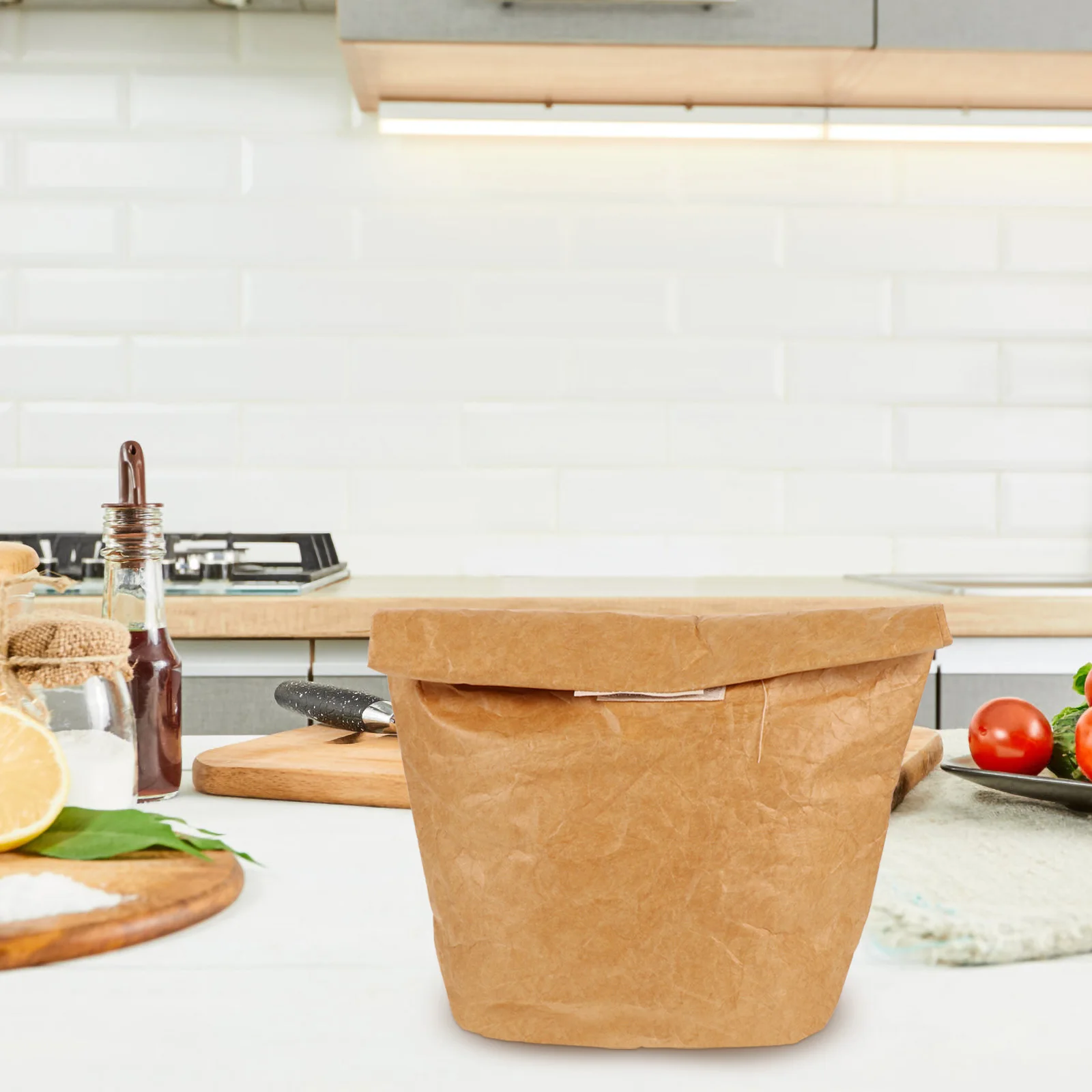 

1pc Bento Kraft Paper Lunch Box Bag Foldable Lightweight Snack Storage Bag Environmentally-Friendly Kitchen Bar Supplies