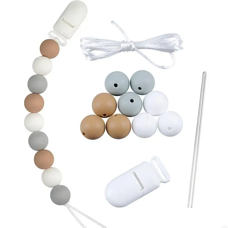 

16FE DIY Baby Pacifier Chain White Thread Plastic Clip Bead Threading Needle for Handmade Infant Toddler Teether Toy