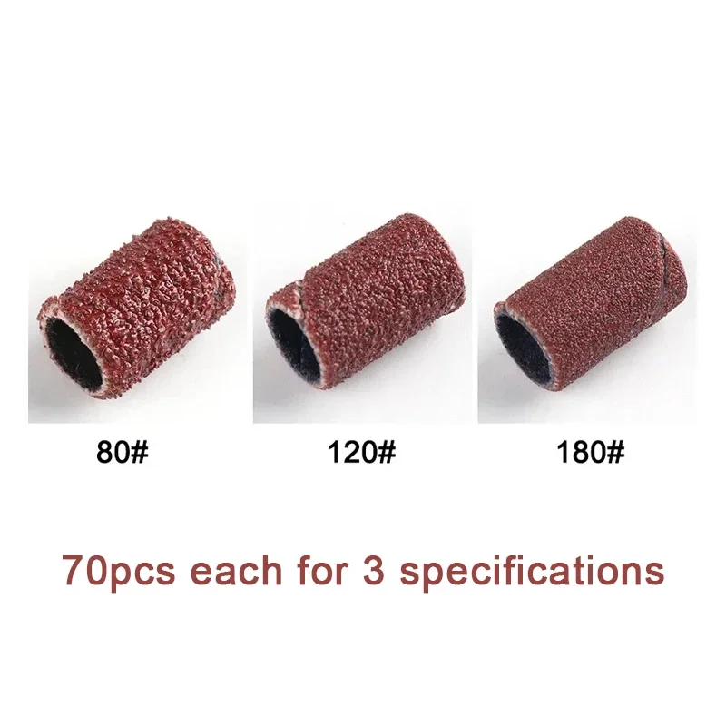 210pcs Sanding Cap Bands For Electric Manicure Machine 180/120/80 Grit Nail Drill Grinding Bit Files Pedicure Tool