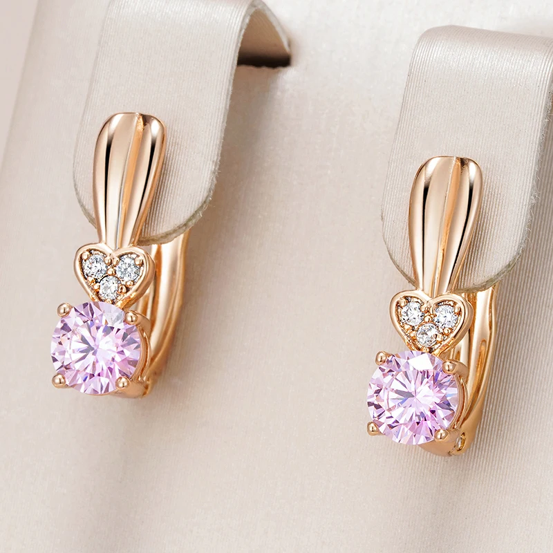 Kinel Hot 585 Rose Gold Color Drop Earrings For Women Elegant Fashion Pink Natural Zircon Accessories Daily Matching Jewelry