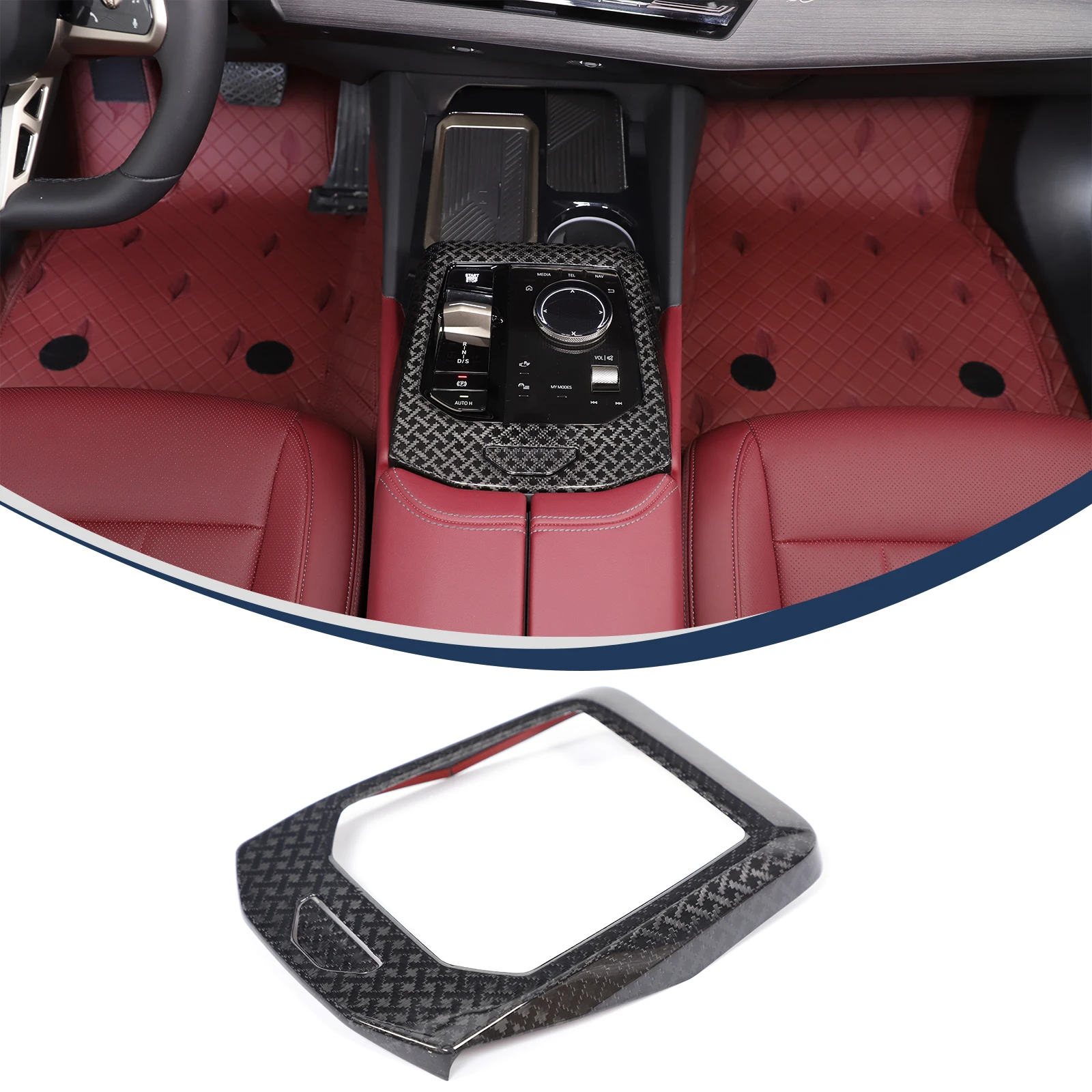 X-Pattern Carbon Fiber Center Console Gear Shift Panel Frame Sticker for 2024+ BMW 5 Series  G60 Car Interior Accessories