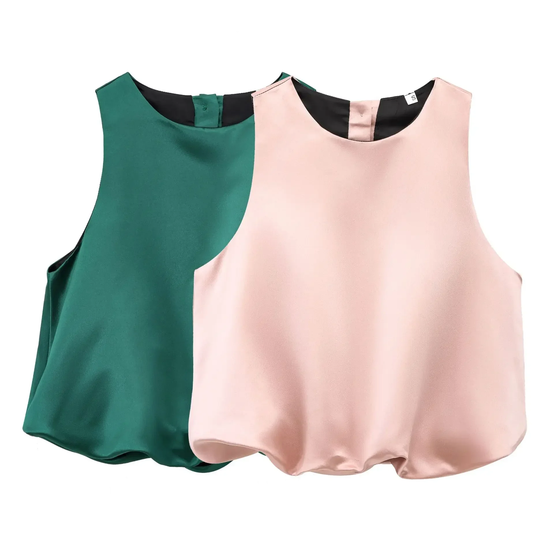 Pop Pop Silk Satin Women's Balloon Style Slim Fit Top New Spring 2025 Fashion Polyester Blend Vest Strapless Chinese Origin