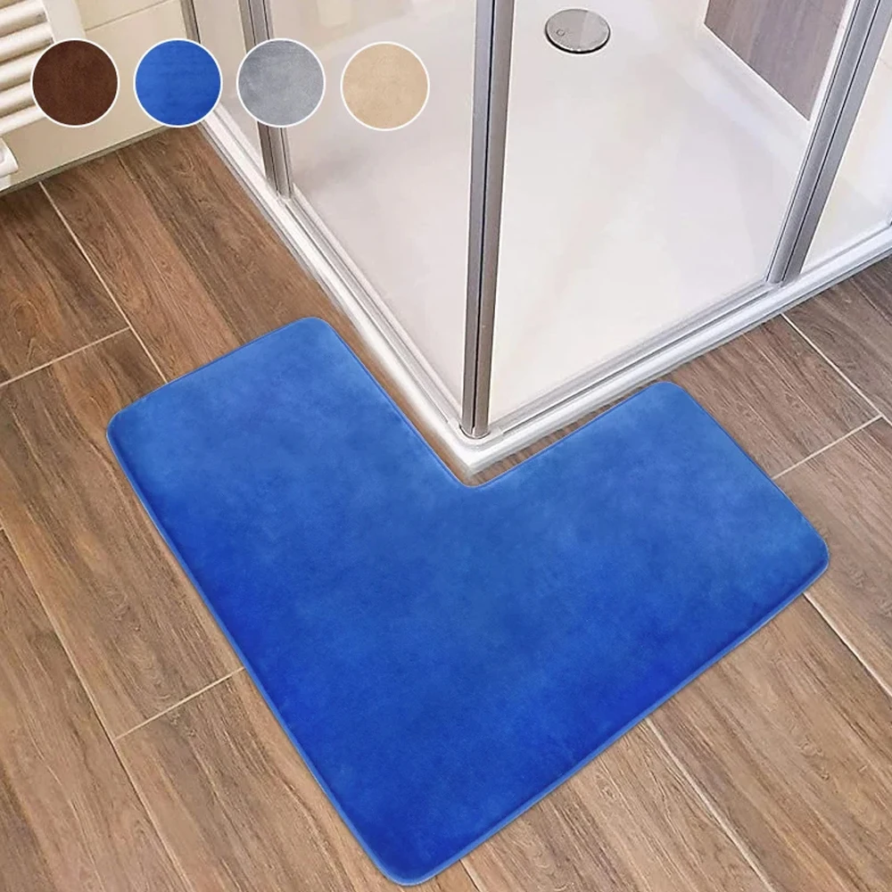 

Bathroom Floor Mat Non Slip Corner Shower Mat L-shaped Water Absorbent Soft Rug for Bedroom Kitchen LivingRoom Alfombra De Ducha