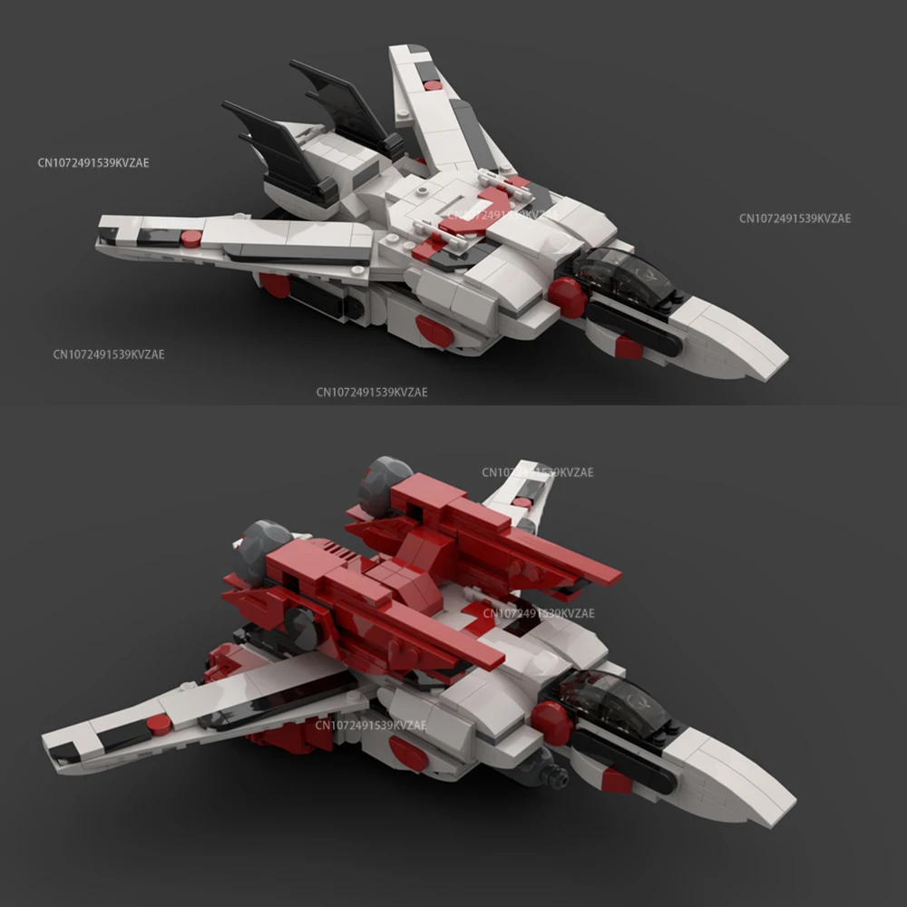 563PCS Roboteced Macrossed Valkyrie Red Aircraft Ship Robotech Building Block Fighter Spaceship Model Bricks Toys Holiday Gifts