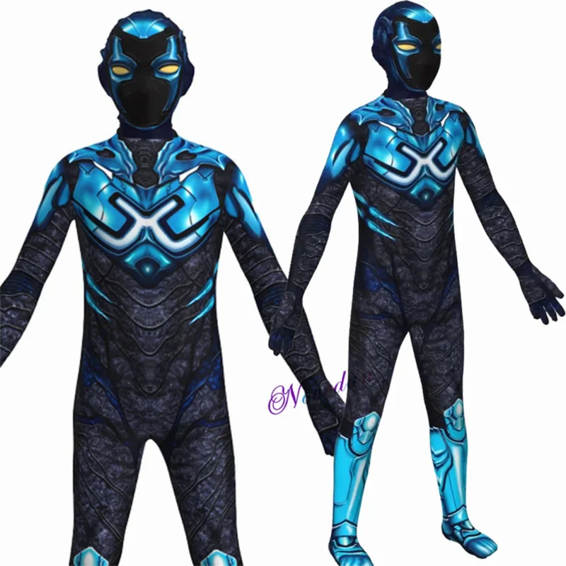 Blue Beetle Cosplay Costume Anime Men Boy Superhero Roleplay Kids Jumpsuit Mask Suit Halloween Carnival Clothes For Disguise