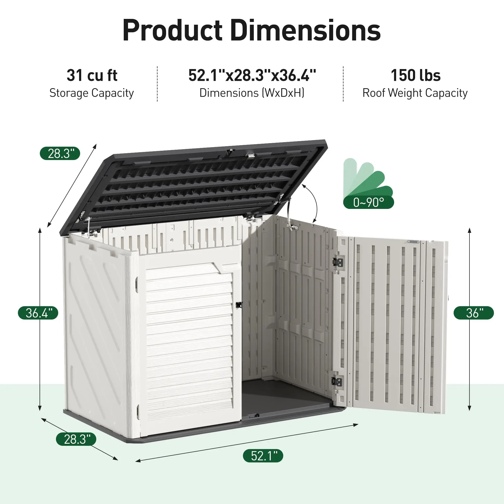 31 Cu.Ft Outdoor Storage, Lockable Veal Resin Outdoor Storage Cabinet with Floor, All-Weather Waterproof Shed for